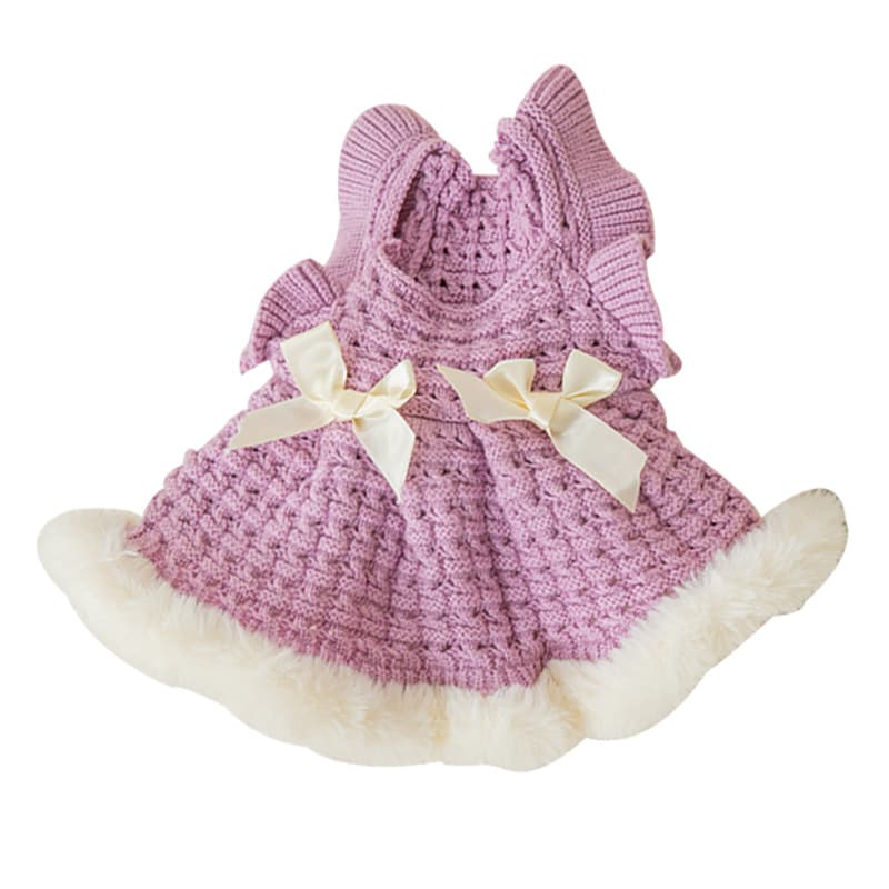 Purple bow knit pet dress product view