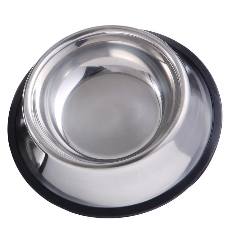 Polished stainless steel dog bowl interior
