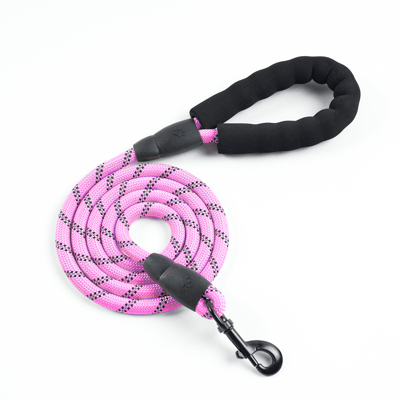 Pink reflective slip rope dog leash with black metal clip