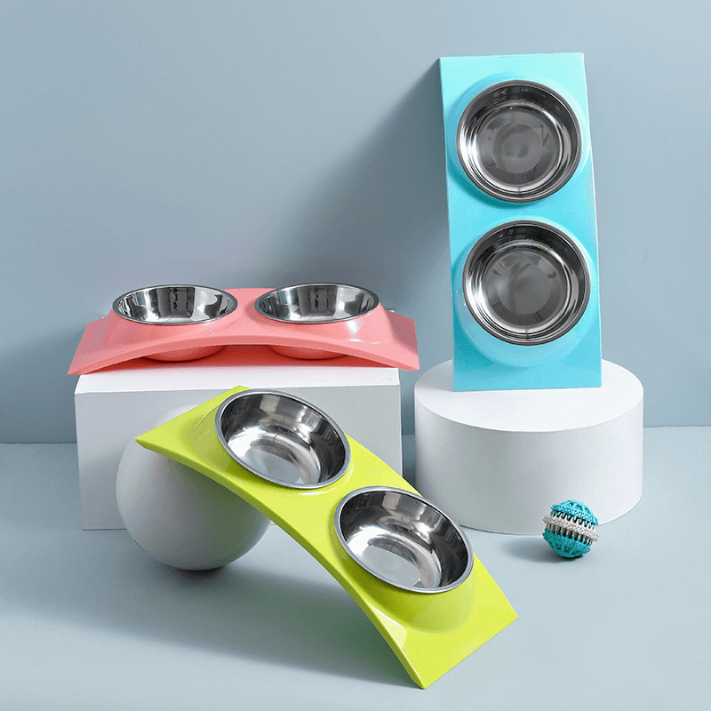 Anti-Tip Stainless Steel Double Pet Bowl main product image