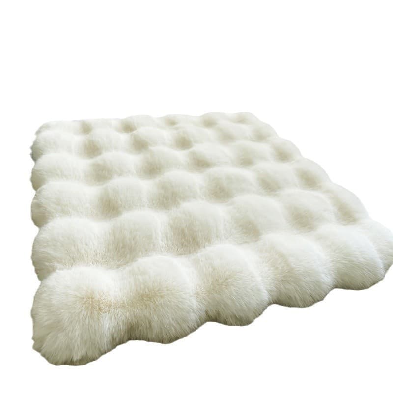 White bubble fleece pet cushion mat texture close view