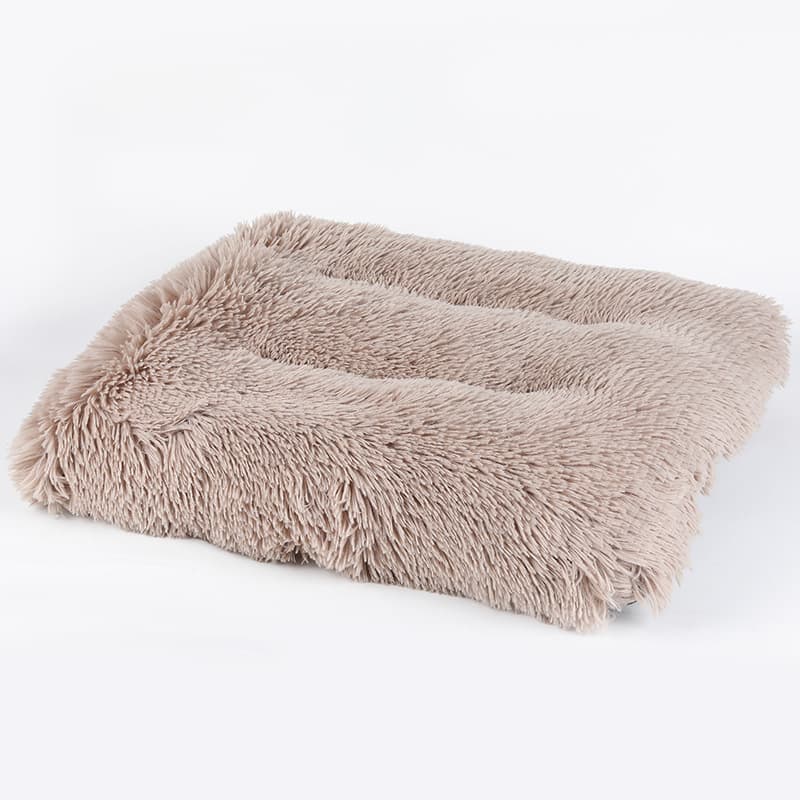 Khaki thick plush pet sleep mat with raised rim